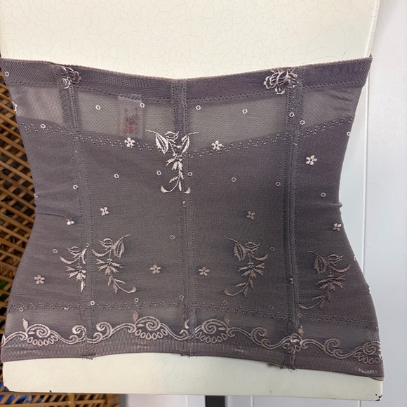Retro Grey Sheer Mesh Lace Floral Girdle Waist Training Corset Zipper size small - Picture 3 of 9